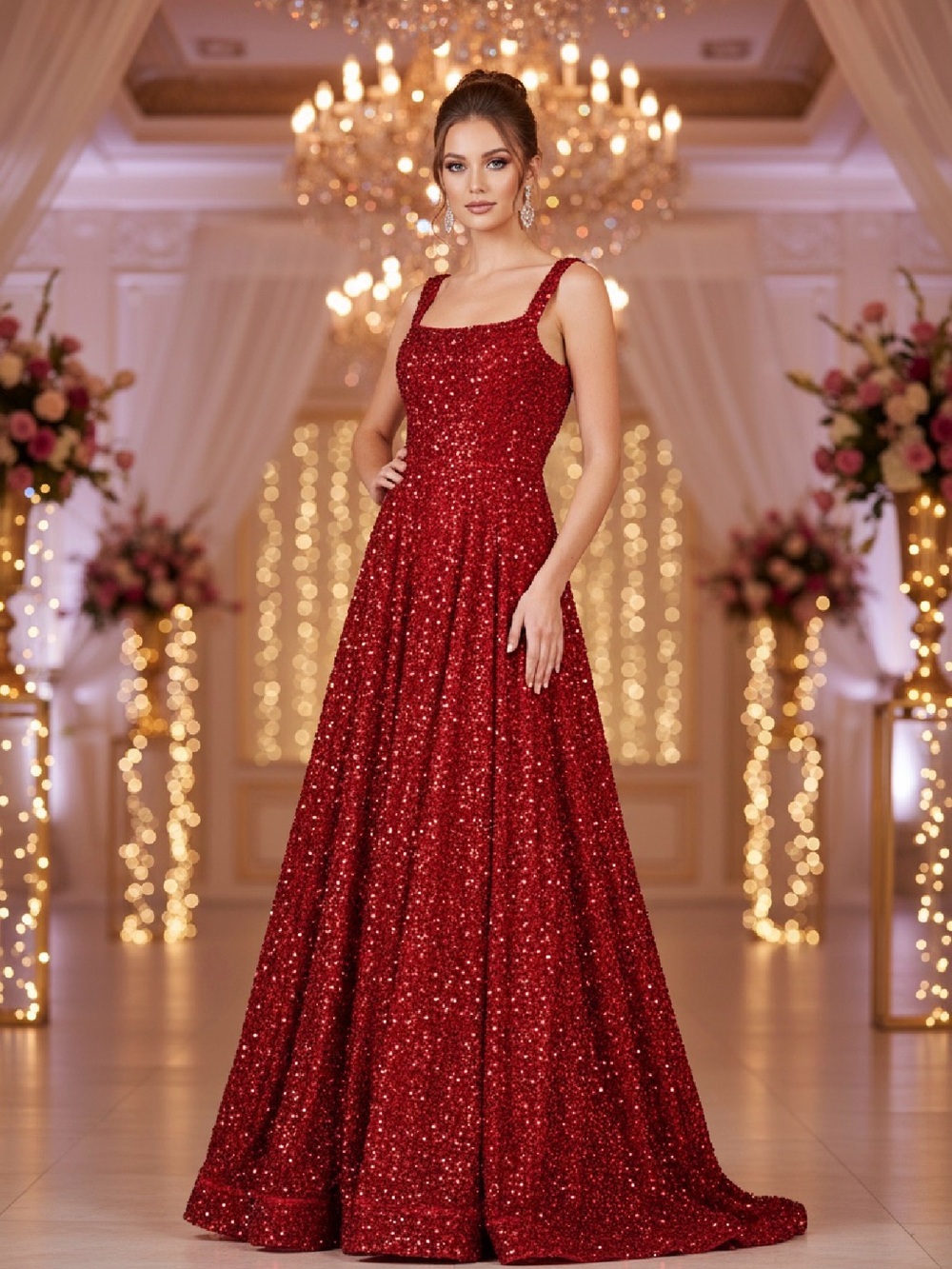 Sherri Hill Red Sequin Prom Gown